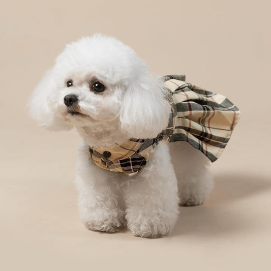 PUPTECK Classic Plaid Dog Dress Summer Fashion for Small Dogs Girl Cute Puppy Clothes Outfit
