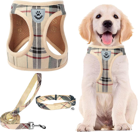 PUPTECK Adjustable Dog Harness Collar and Leash Set Step in No Pull Pet Harness for Small Medium Dogs Puppy and Cats Outdoor Walking Running, Soft Mesh Padded Reflective Vest Harnesses