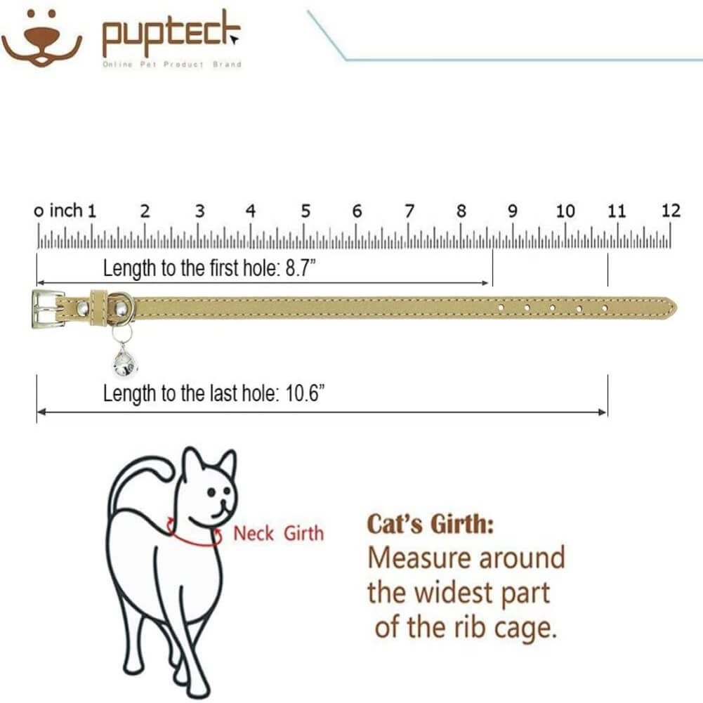 PUPTECK 2Pcs Cat Collar with Bell, Soft Leather Kitten Collar with Detachable Bell for Boy Girl Cats, Adjustable Breakaway Buckle Flea Collars for Safety, Cute Puppy Collars for Dog