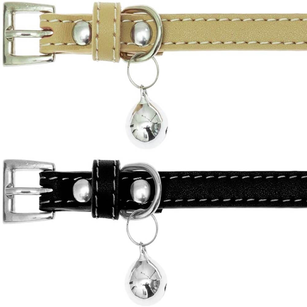 PUPTECK 2Pcs Cat Collar with Bell, Soft Leather Kitten Collar with Detachable Bell for Boy Girl Cats, Adjustable Breakaway Buckle Flea Collars for Safety, Cute Puppy Collars for Dog