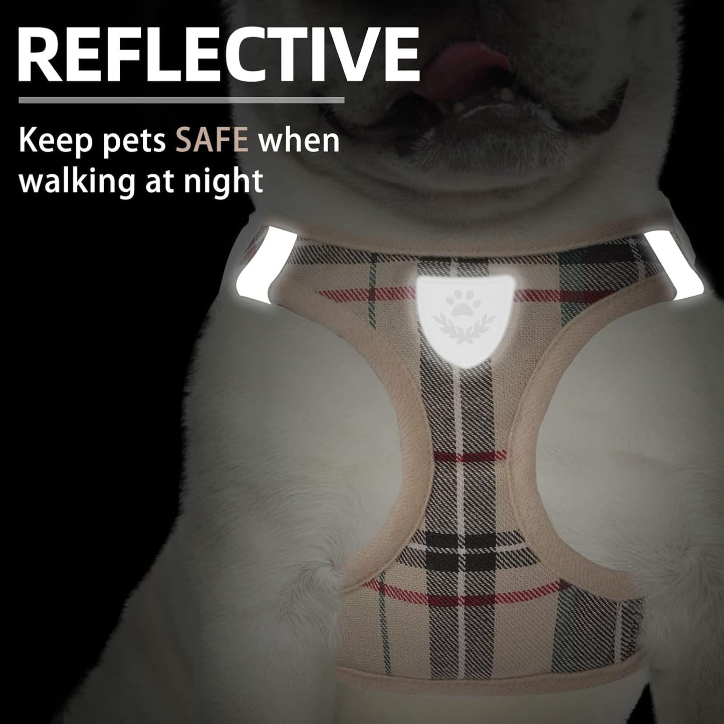 PUPTECK Adjustable Dog Harness Collar and Leash Set Step in No Pull Pet Harness for Small Medium Dogs Puppy and Cats Outdoor Walking Running, Soft Mesh Padded Reflective Vest Harnesses