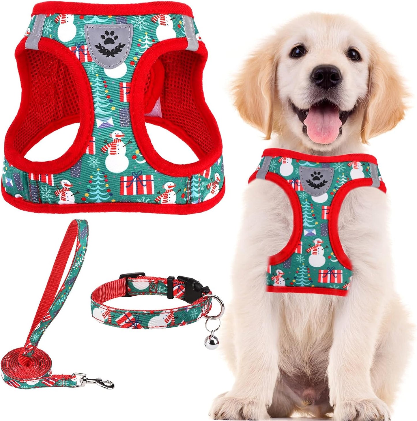 PUPTECK Adjustable Dog Harness Collar and Leash Set Step in No Pull Pet Harness for Small Medium Dogs Puppy and Cats Outdoor Walking Running, Soft Mesh Padded Reflective Vest Harnesses
