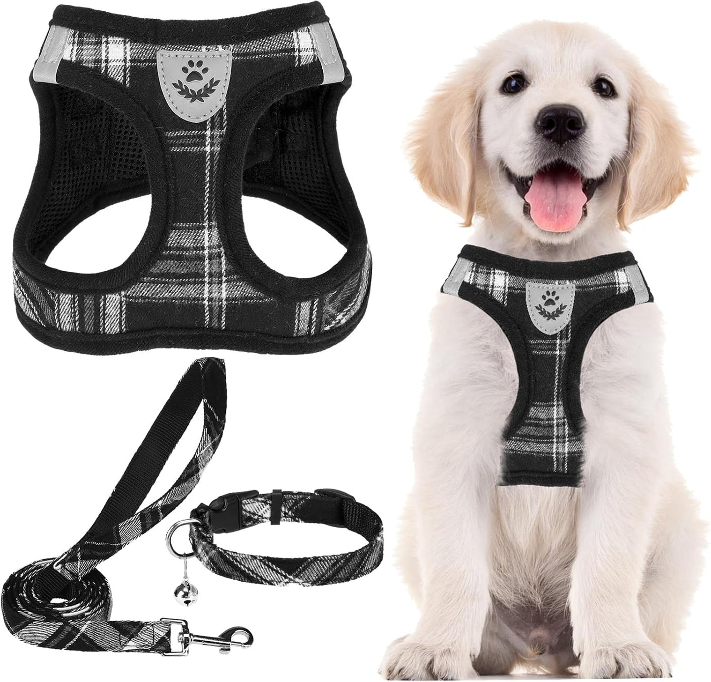 PUPTECK Adjustable Dog Harness Collar and Leash Set Step in No Pull Pet Harness for Small Medium Dogs Puppy and Cats Outdoor Walking Running, Soft Mesh Padded Reflective Vest Harnesses