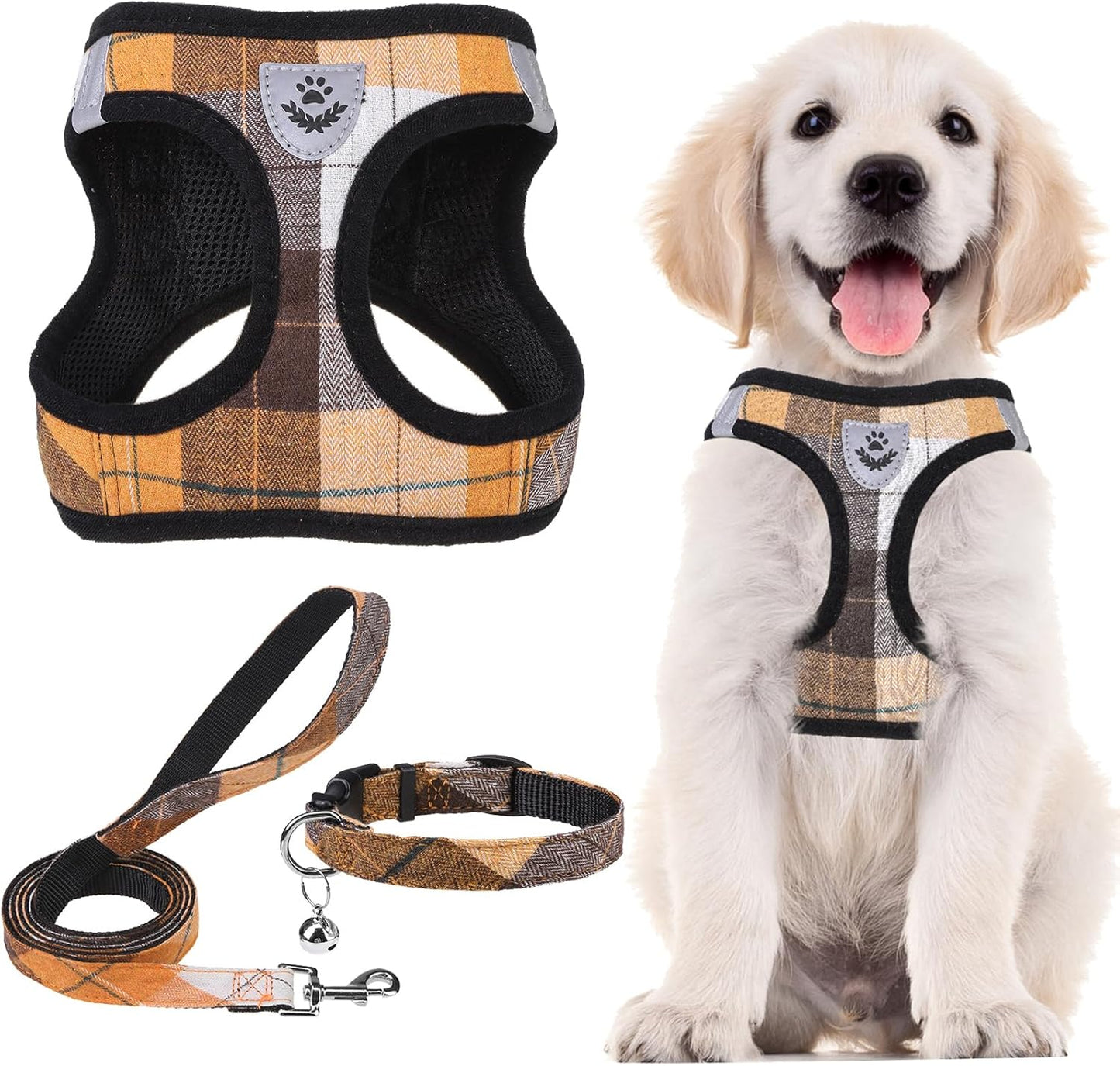 PUPTECK Adjustable Dog Harness Collar and Leash Set Step in No Pull Pet Harness for Small Medium Dogs Puppy and Cats Outdoor Walking Running, Soft Mesh Padded Reflective Vest Harnesses