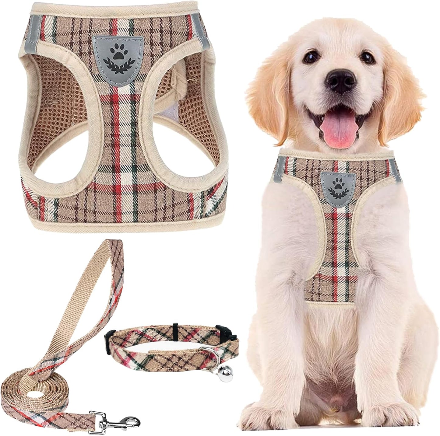PUPTECK Adjustable Dog Harness Collar and Leash Set Step in No Pull Pet Harness for Small Medium Dogs Puppy and Cats Outdoor Walking Running, Soft Mesh Padded Reflective Vest Harnesses
