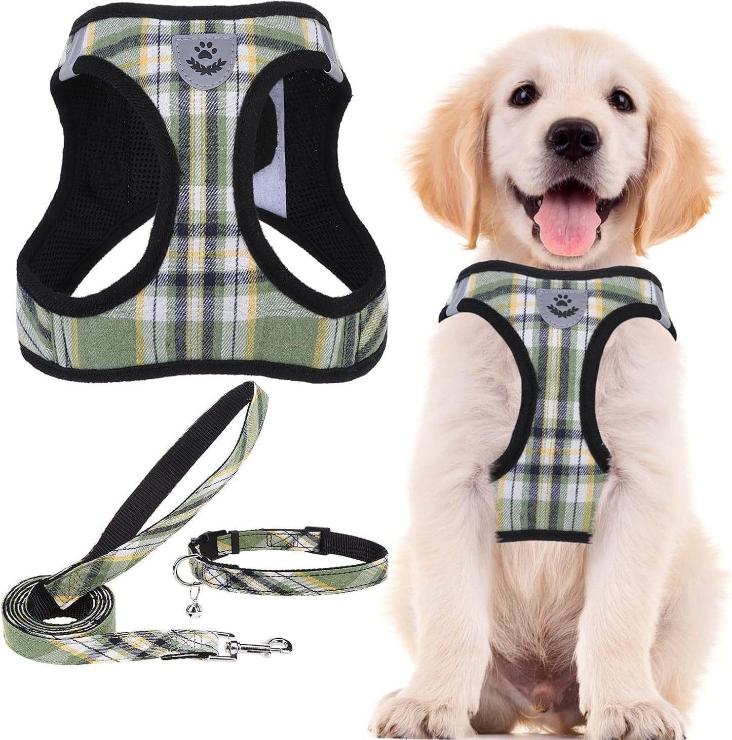 PUPTECK Adjustable Dog Harness Collar and Leash Set Step in No Pull Pet Harness for Small Medium Dogs Puppy and Cats Outdoor Walking Running, Soft Mesh Padded Reflective Vest Harnesses