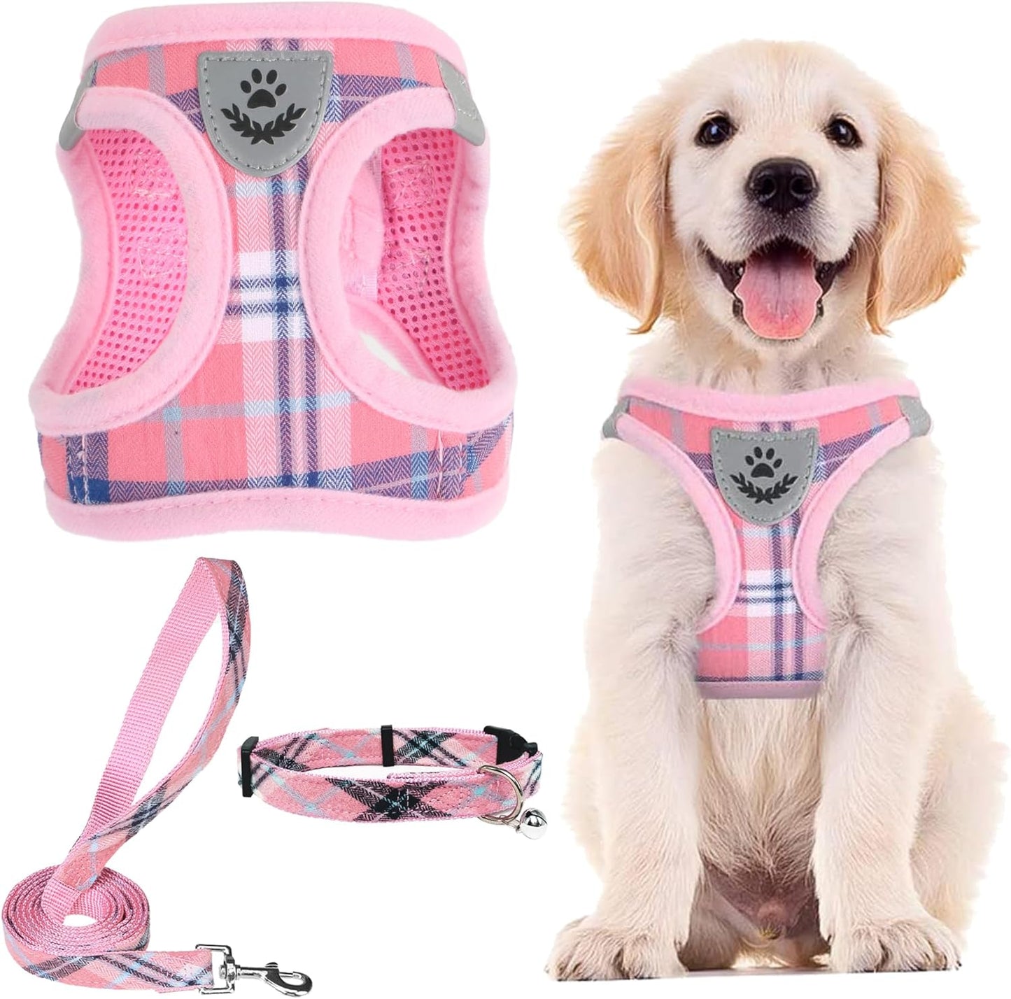 PUPTECK Adjustable Dog Harness Collar and Leash Set Step in No Pull Pet Harness for Small Medium Dogs Puppy and Cats Outdoor Walking Running, Soft Mesh Padded Reflective Vest Harnesses