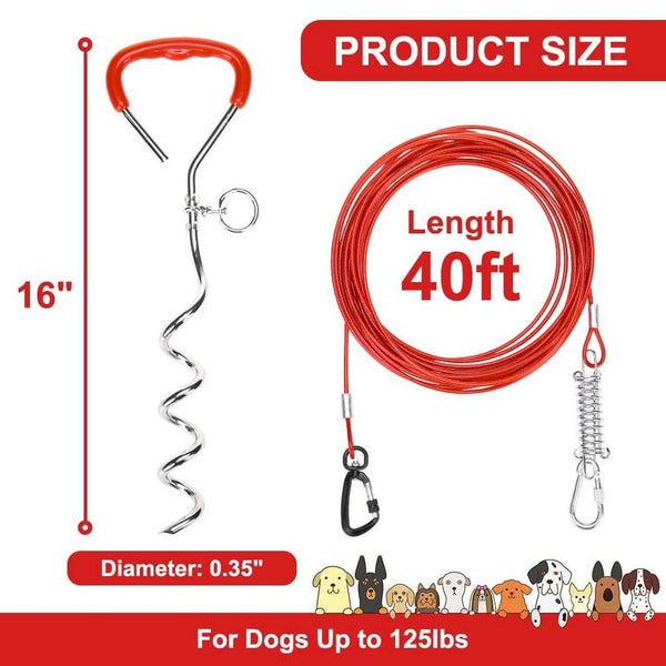Dog Stake and Cable for Beach, Camping, Outdoor PUPTECK