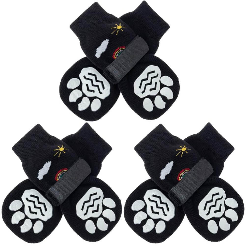 Cute Soft Adjustable Straps Double Sides Anti-Slip Dog Socks, 3 Pairs